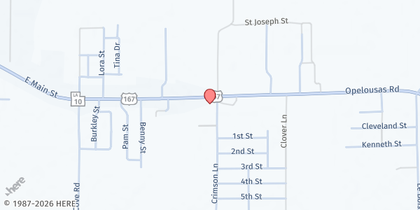 Map showing New Life Assembly of God at 2394 E. Main St., Ville Platte, LA