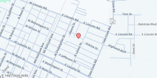 Map showing Ninth Baptist Church at 726 N. Latour St., Ville Platte, LA