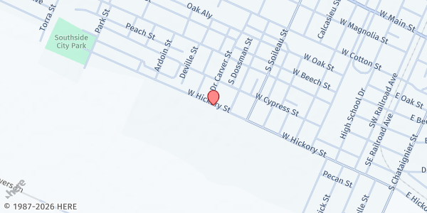 Map showing St. John Baptist Church at 822 W. Hickory St, Ville Platte, LA