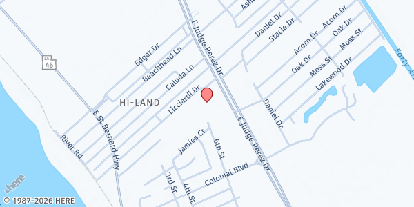 Map showing Christian Fellowship Full Gospel at 5816 E. Judge Perez Dr., Violet, LA