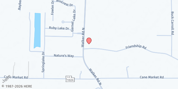 Map showing Faith Crossing UMC at 34260 Walker Road N, Walker, LA