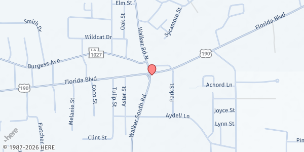 Map showing Unity Church of God in Christ at 30291 N. Walker Road, Walker, LA