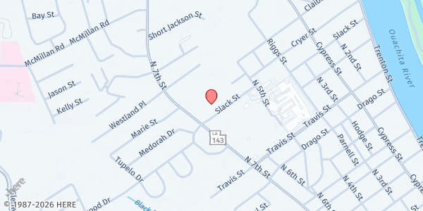 Map showing West Ouachita Senior Center at 1800 N. 7th St., West Monroe, LA