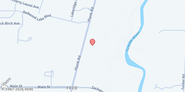 Map showing The Rock Church at 20810 Plank Road, Zachary, LA