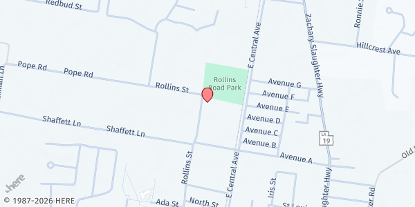 Map showing Zachary Food Pantry at 5640-A Rollins Road, Zachary, LA