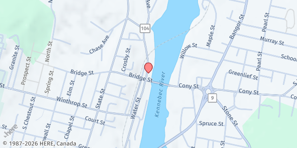 Map showing Bread of Life Soup Kitchen at 157 Water St, Augusta, ME