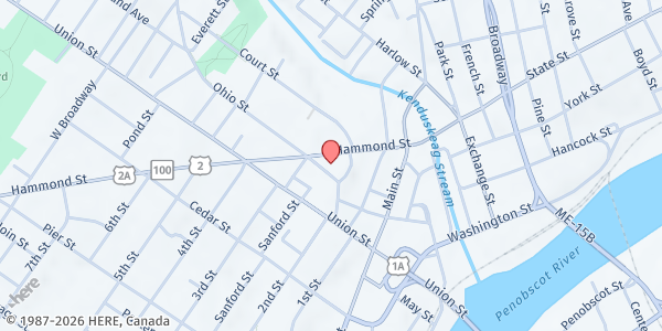 Map showing Hammond Street Congregational Church - Bangor Food Pantry at 28 High St., Bangor, ME