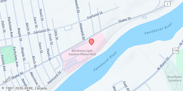 Map showing Northern Light Gastroenterology at 417 State Street, Webber East Medical Building, Suite 121, Bangor, ME