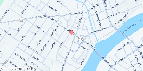 Map showing Union Street Brick Church at 126 Union Street, Bangor, ME