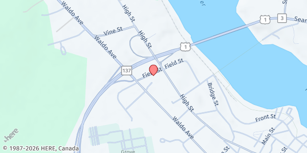 Map showing Waldo County Pet Food Pantry at 34 Field St, Belfast, ME