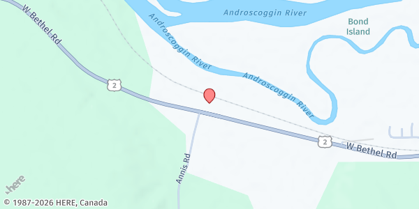 Map showing Swain Family Farm LLC at 185 West Bethel Road, Bethel, ME