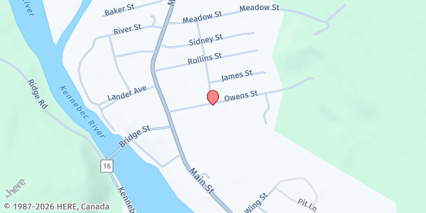 Map showing Bingham Area Food Pantry at 27 Owen St., Bingham, ME