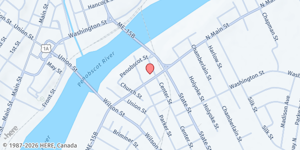 Map showing Brewer Area Food Pantry – OHI at 222 North Main Street, Brewer, ME
