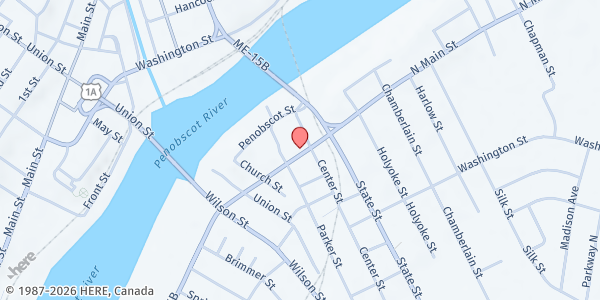 Map showing Brewer Area Food Pantry- OHI at 222 North Main St, Brewer, ME