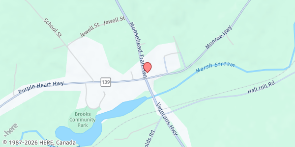 Map showing Marsh River Co-Op at 5 Veterans Highway, Brooks, ME