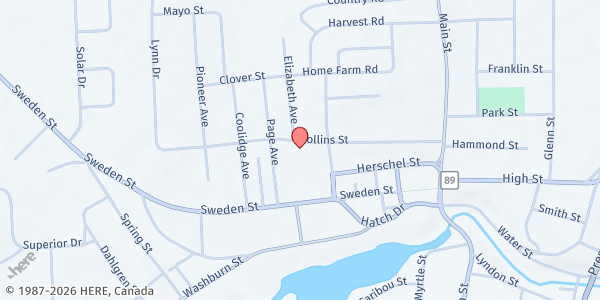 Map showing Caribou Bread of Life Soup Kitchen at 62 Collins St, Caribou, ME