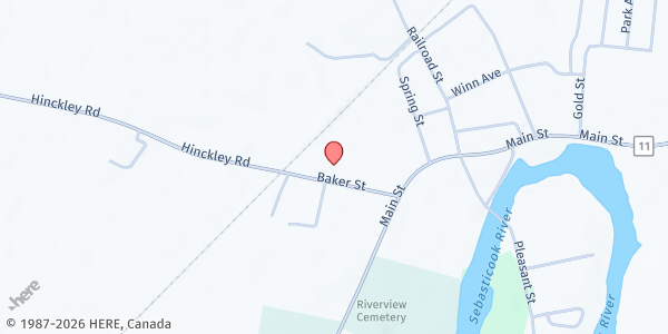 Map showing Clinton Community Food Bank at 27 Baker St., Clinton, ME