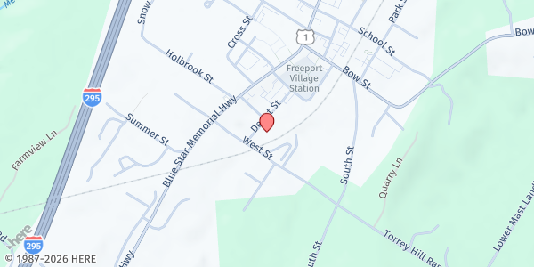 Map showing Freeport Community Services at 53 Depot Street, Freeport, ME