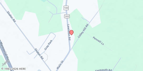 Map showing Crossroads Community Church at 14 Lewiston Rd, Gray, ME