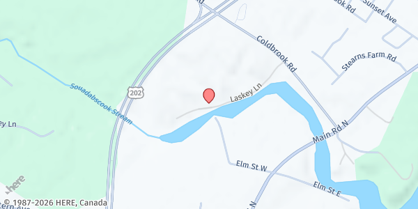 Map showing Oasis Food Pantry at 72 Laskey Ln., Hampden, ME
