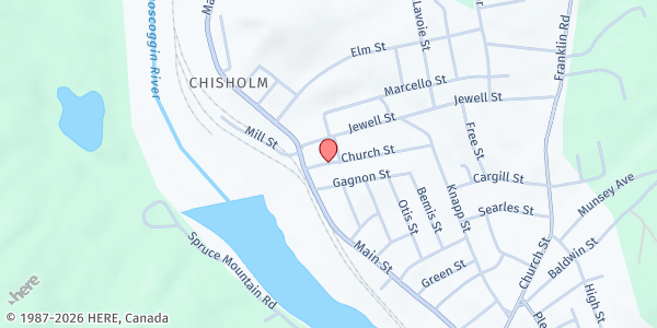 Map showing Food Cupboard of Jay, Livermore and Livermore Falls at 1 Church St, Jay, ME