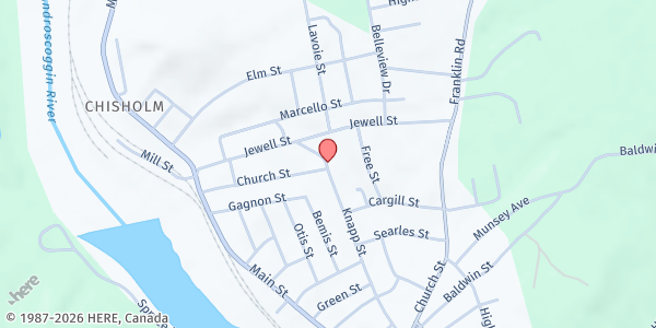 Map showing Food Cupboard of Jay, Livermore & Livermore Falls at 2 Church St., Jay, ME