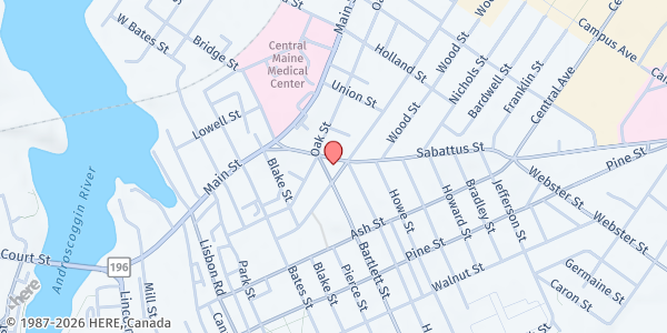 Map showing Calvary City Mission at 59 Sabattus St, Lewiston, ME