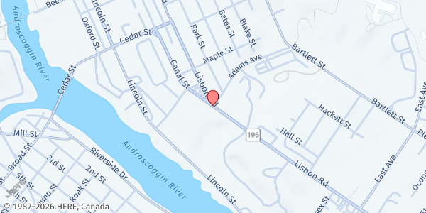 Map showing Kaydenz Kitchen Food Pantry at 130 East Avenue, Lewiston, ME