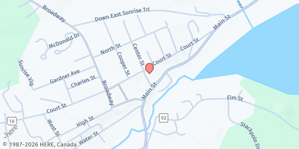 Map showing Machias Food Pantry at Centre Street Congregational Church at 9 Center St., Machias, ME