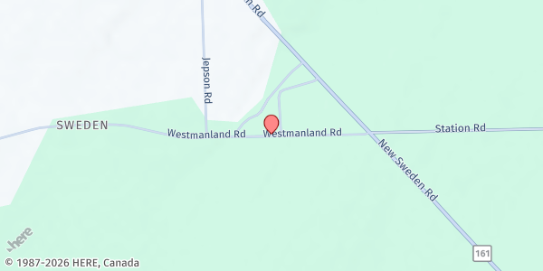 Map showing First Baptist Church of New Sweden - The Lord's Pantry at 17 Westmanland Rd, New Sweden, ME