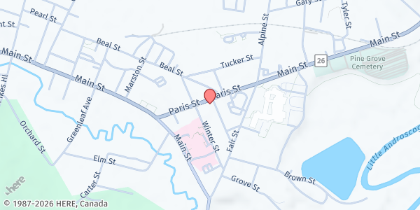 Map showing Oxford Hills Food Pantry at 35 Paris St, Norway, ME