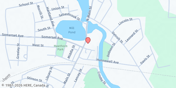Map showing UU Meeting House of Pittsfield at 112 Easy Street, Pittsfield, ME
