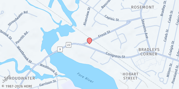 Map showing Maine Medical Partners – Countdown to a Healthy ME – Pediatric Specialty Care at 1577 Congress St, Portland, ME