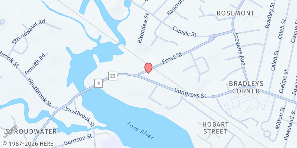 Map showing Maine Medical Partners – Portland Pediatrics at 1577 Congress St, Portland, ME