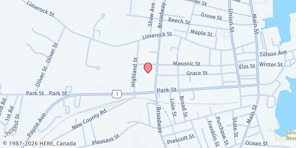 Map showing St. Bernard Soup Kitchen at 150 Broadway, Rockland, ME