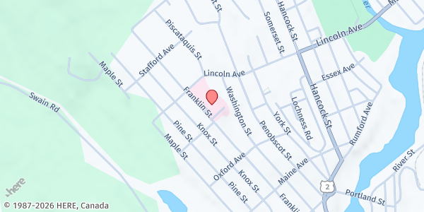 Map showing Rumford Hospital at 420 Franklin St, Rumford, ME