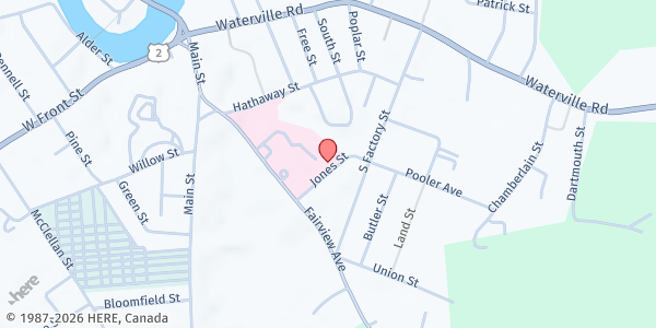 Map showing Redington-Fairview General Hospital at 22 Jones Ave, Skowhegan, ME