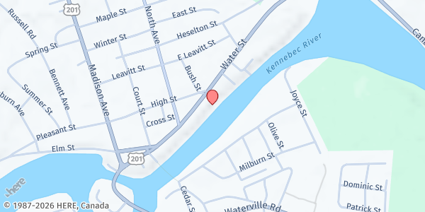 Map showing St. Anthony's Soup Kitchen at 291 Water Street, Skowhegan, ME