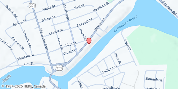 Map showing St. Anthony's Soup Kitchen at 291 Water St, Skowhegan, ME