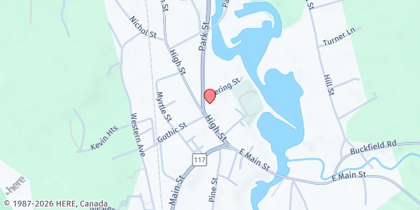 Map showing South Paris Baptist Church at 1 Park St, South Paris, ME
