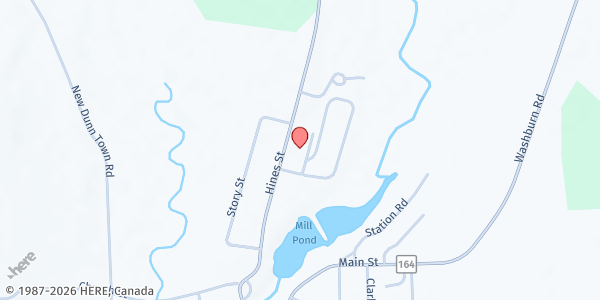 Map showing Washburn Food Pantry at 18 Trafton St., Washburn, ME