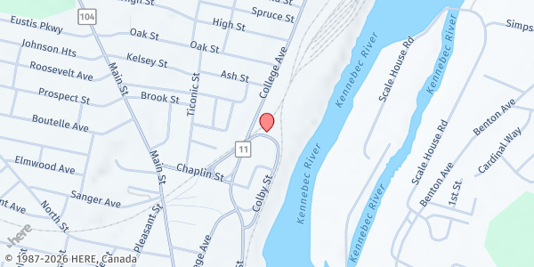 Map showing Mid Maine Homeless Shelter and Food Pantry at 19 Colby Street, Waterville, ME