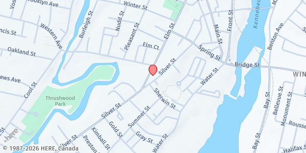 Map showing Universalist Unitarian Church of Waterville at 69 Silver Street, Waterville, ME