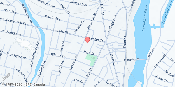 Map showing Waterville Food Bank at 61 Pleasant St #1, Waterville, ME