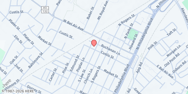 Map showing FISH - St. Joan of Arc at 22 Law Street, Aberdeen, MD