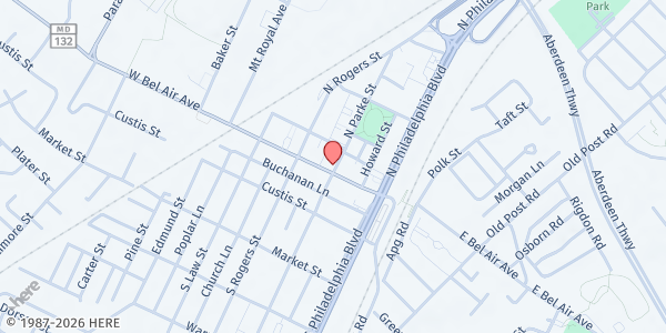 Map showing Grace United Methodist Church at 101 West Bel Air Avenue, Aberdeen, MD