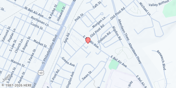 Map showing Martha's Meals - Grove Presbyterian Church at 50 East Bel Air Avenue, Aberdeen, MD