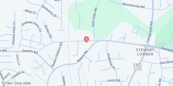 Map showing Christian Assistance Program (C.A.P.) - Food Pantry at 1215 Old Camp Meade Road, Andorick Acres, MD