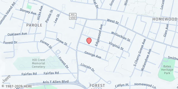 Map showing Annapolis Spanish Church at 1840 Margaret Avenue, Annapolis, MD