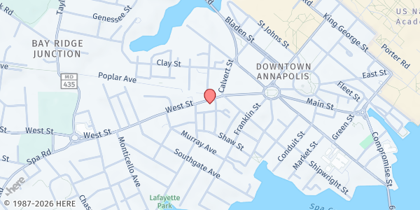 Map showing Asbury UMC at 87 West Street, Annapolis, MD